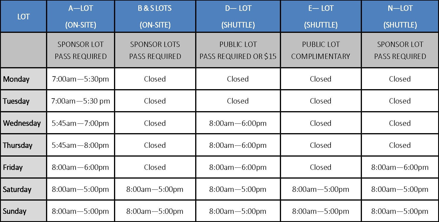 Hoag Classic Parking Shuttle Schedule, 2022