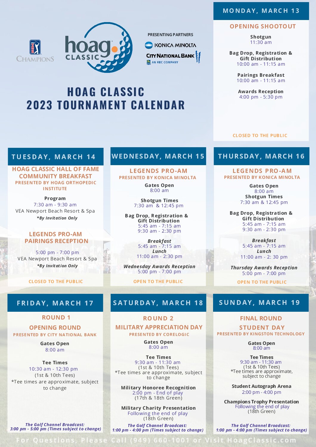 Schedule of Events Hoag Classic