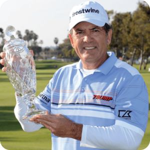 David Frost holding the Hoag Classic trophy
