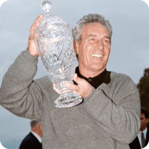 Jose Maria Canizares holding the Hoag Classic trophy